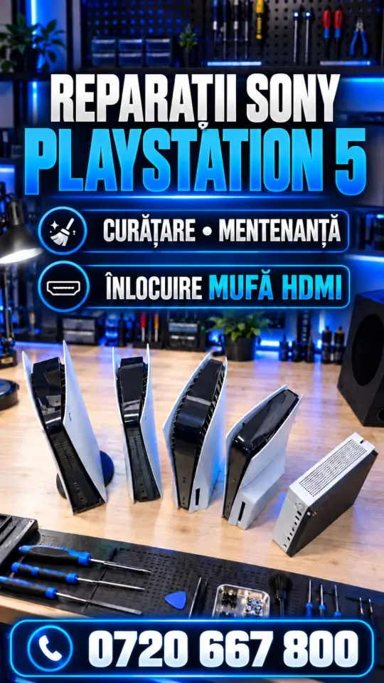 Reparații Sony PlayStation 5 în atelier: curățare, mentenanță și înlocuire mufă HDMI